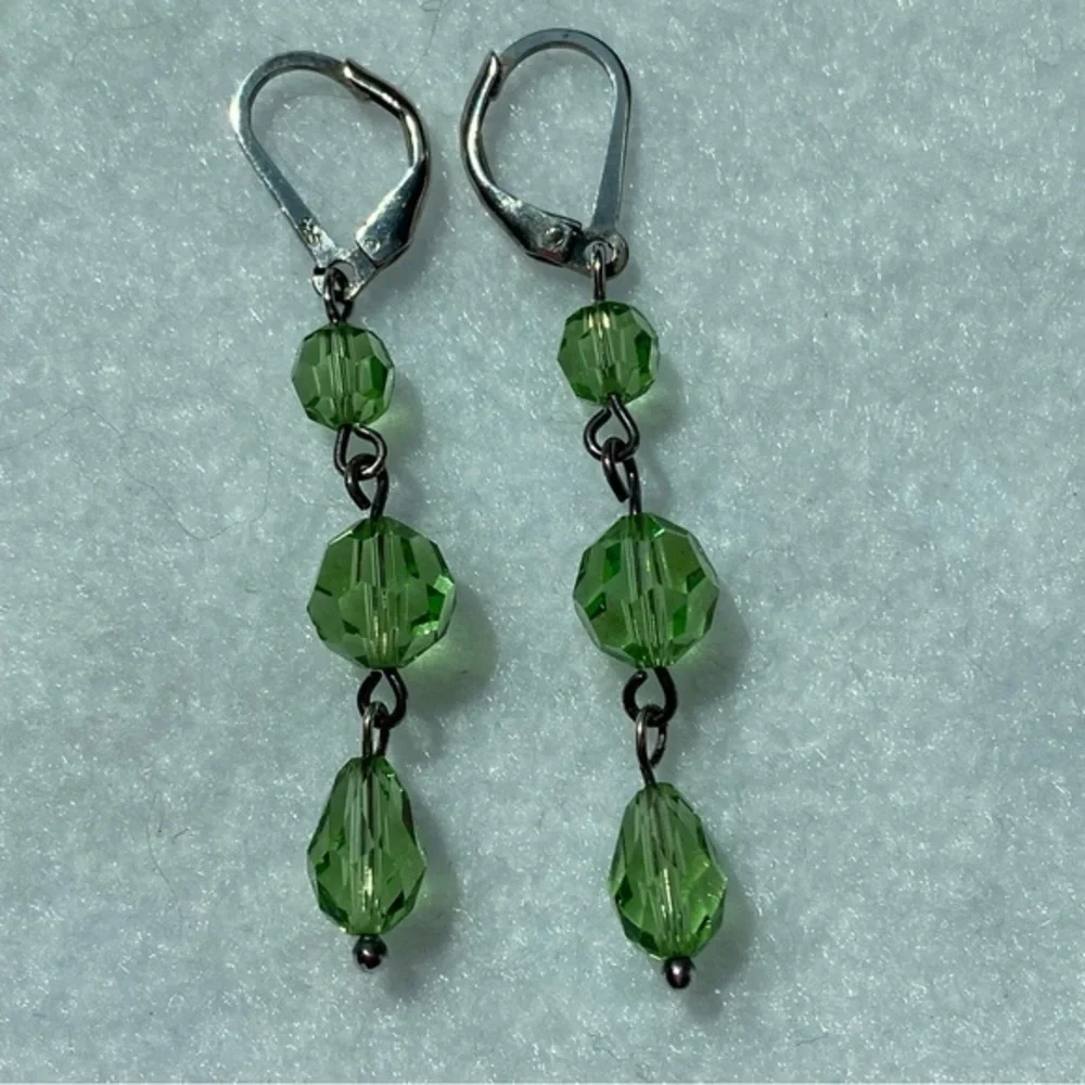 925 Sterling Silver Lime Green Crystal Beaded Dangling Ball Drop Earrings NEW